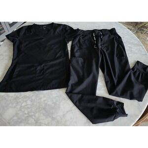 Med‎ Couture Scrub Set Black Women's Size Extra Small V-neck Top Joggers